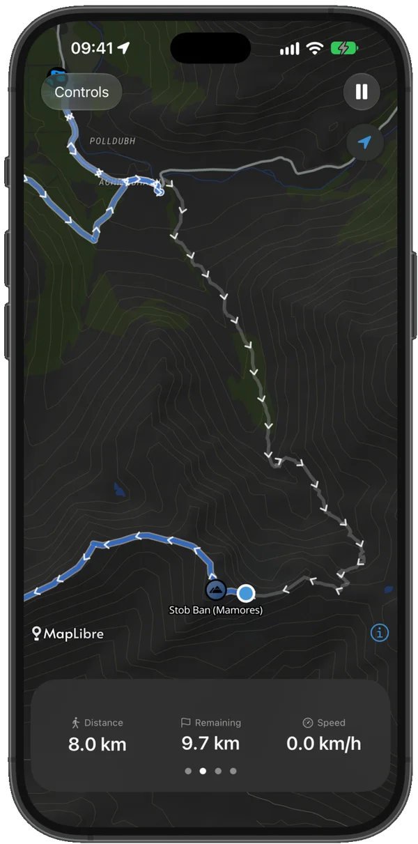 Active GPS navigation with distance remaining